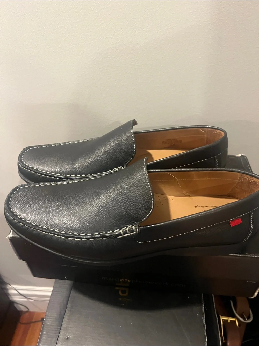 Marc Joseph Men's Black Leather Carnegie Hill Slip-On Driving Loafers Size 12M
